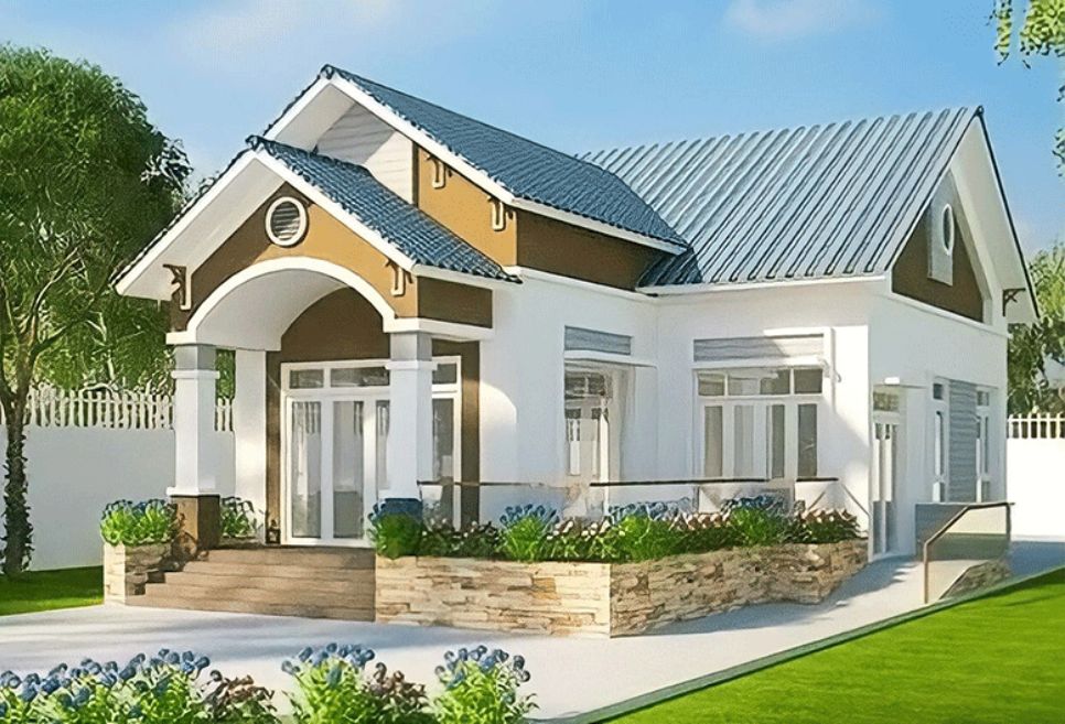 mẫu nhà cấp 4 chữ L mái tôn đẹp, ấn tượng nhất