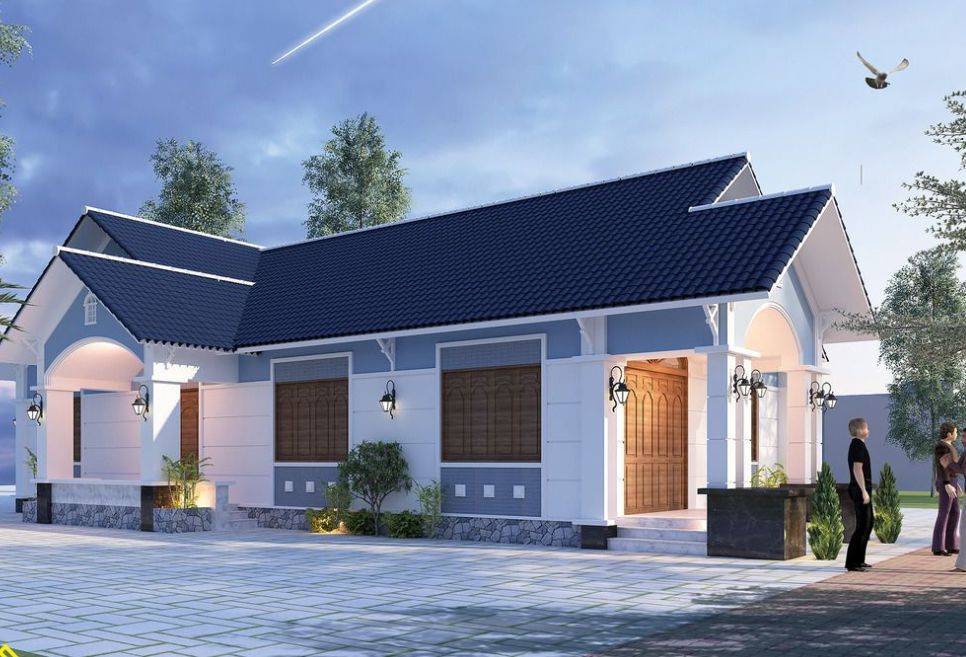 mẫu nhà cấp 4 chữ L mái tôn đẹp, ấn tượng nhất