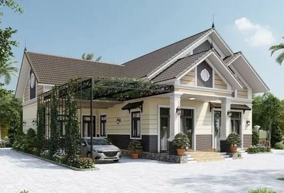 mẫu nhà cấp 4 chữ L mái tôn đẹp, ấn tượng nhất