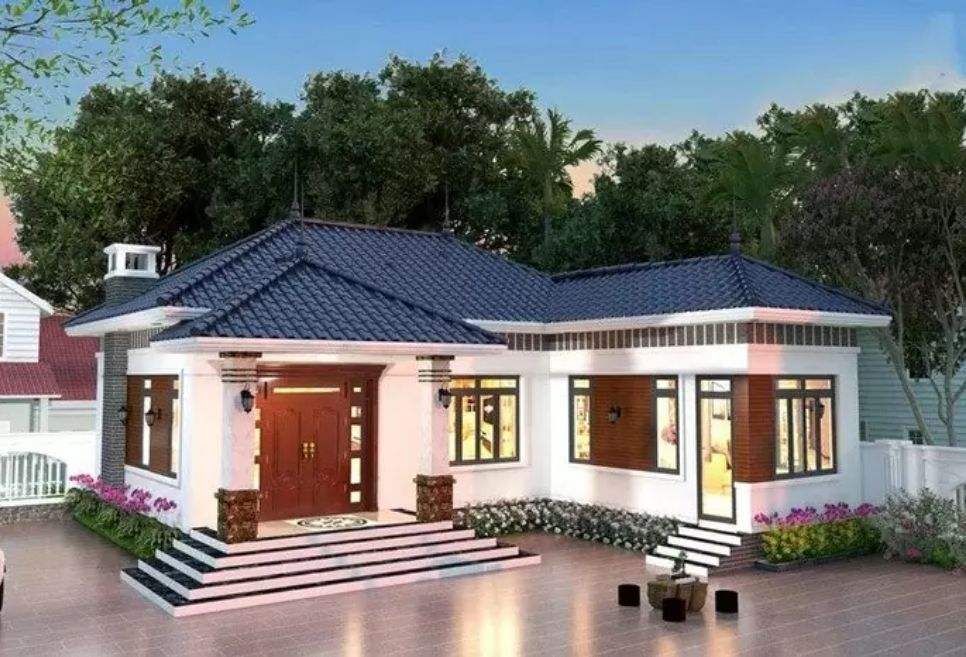 mẫu nhà cấp 4 chữ L mái tôn đẹp, ấn tượng nhất