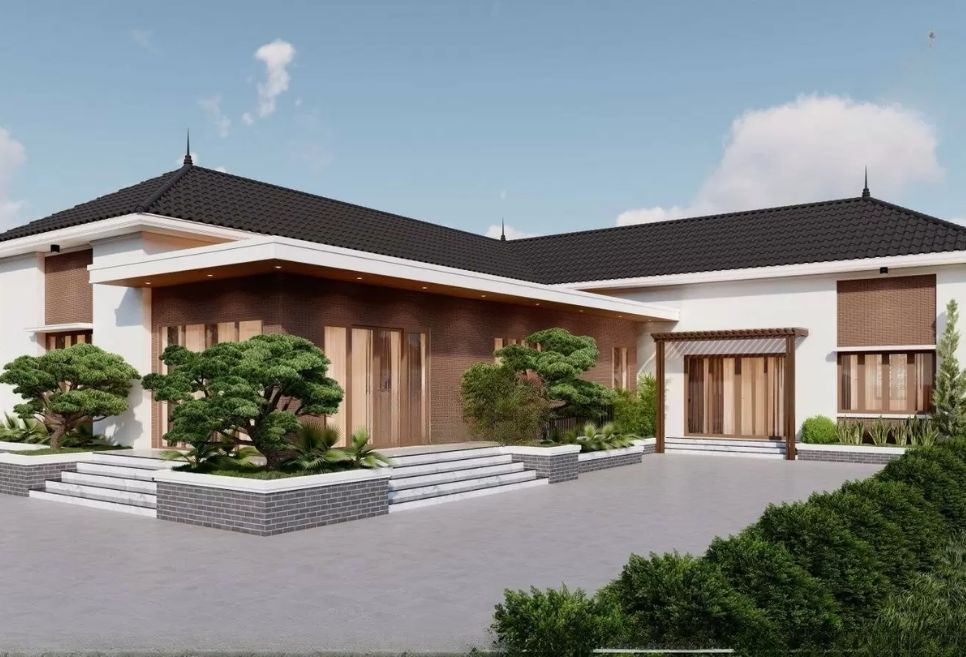 mẫu nhà cấp 4 chữ L mái tôn đẹp, ấn tượng nhất