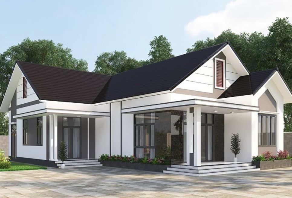 mẫu nhà cấp 4 chữ L mái tôn đẹp, ấn tượng nhất
