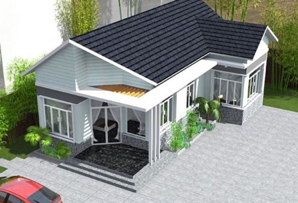 mẫu nhà cấp 4 chữ L mái tôn đẹp, ấn tượng nhất