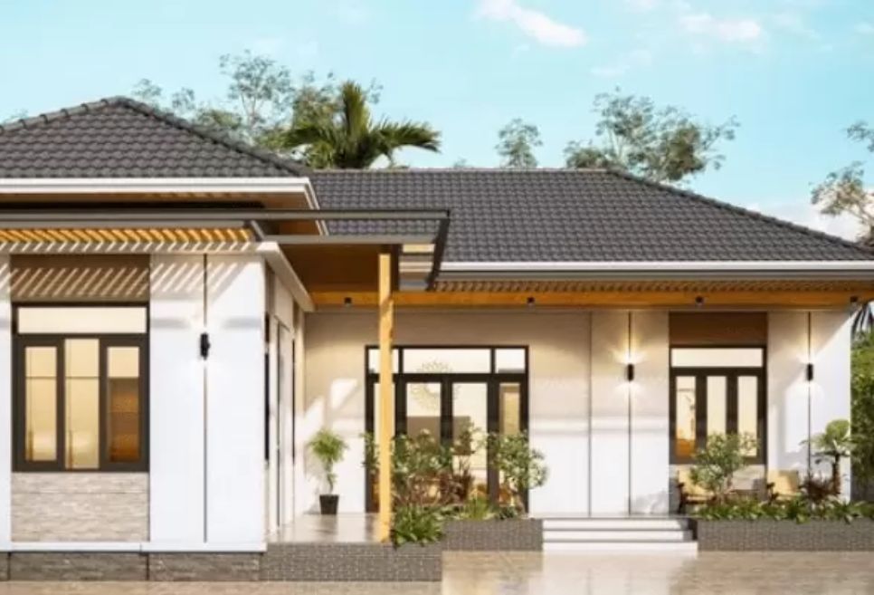 mẫu nhà cấp 4 chữ L mái tôn đẹp, ấn tượng nhất